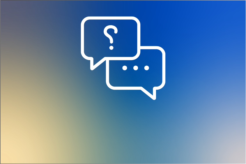 Icon graphic of a question and answer exchange.